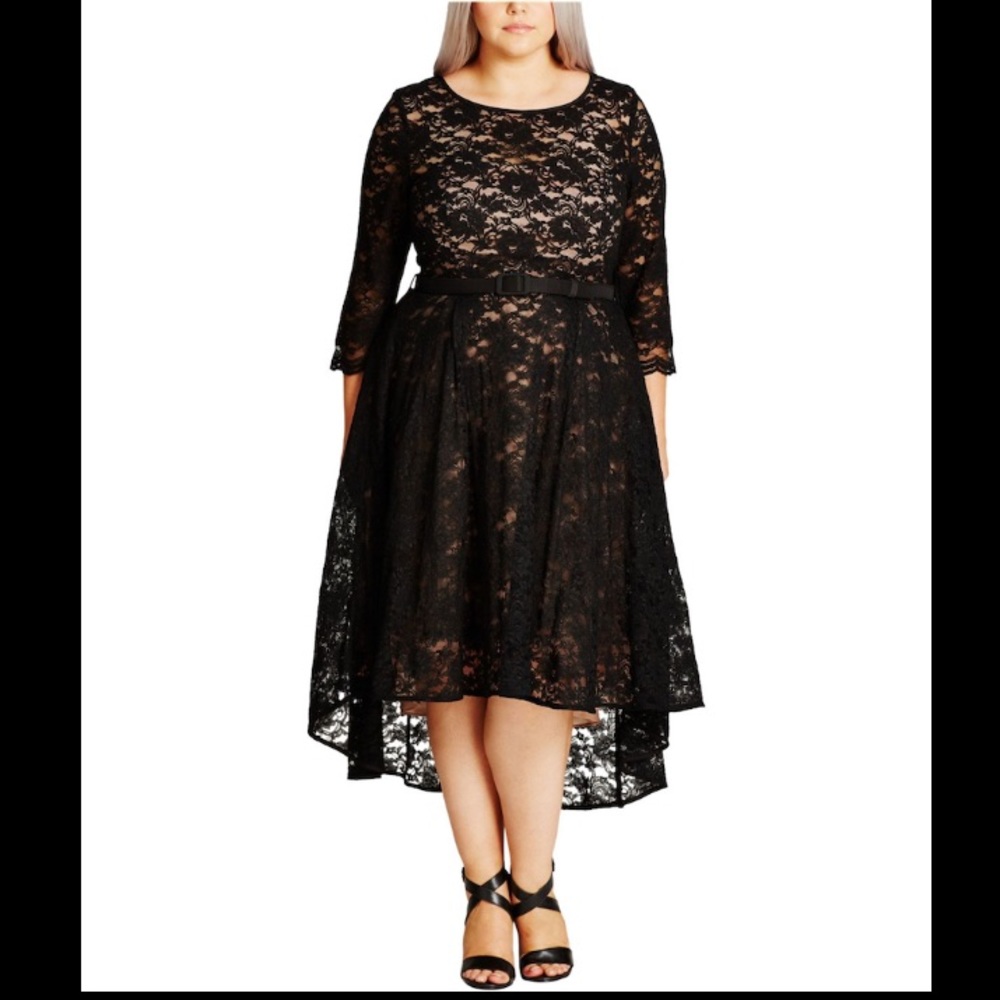 City Chic Black Lace Hi-Low Midi Dress